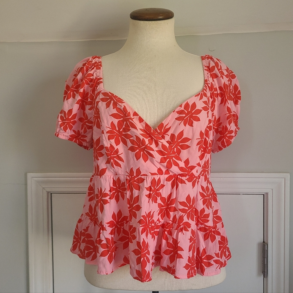 Boho Floral Top Size M Marsella Puff Sleeve Peplum Blouse Festival Coachella